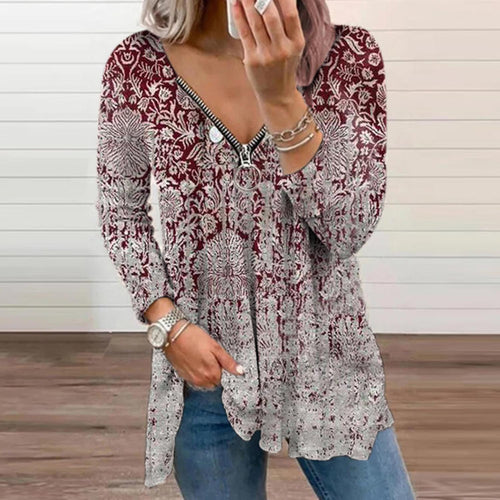 Chic V-Neck Brown Long Sleeve Top