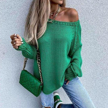 Baggy Green Plain Long Sleeve Sweater