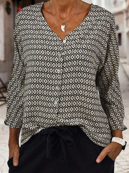 Classy Black Print V-Neck Top